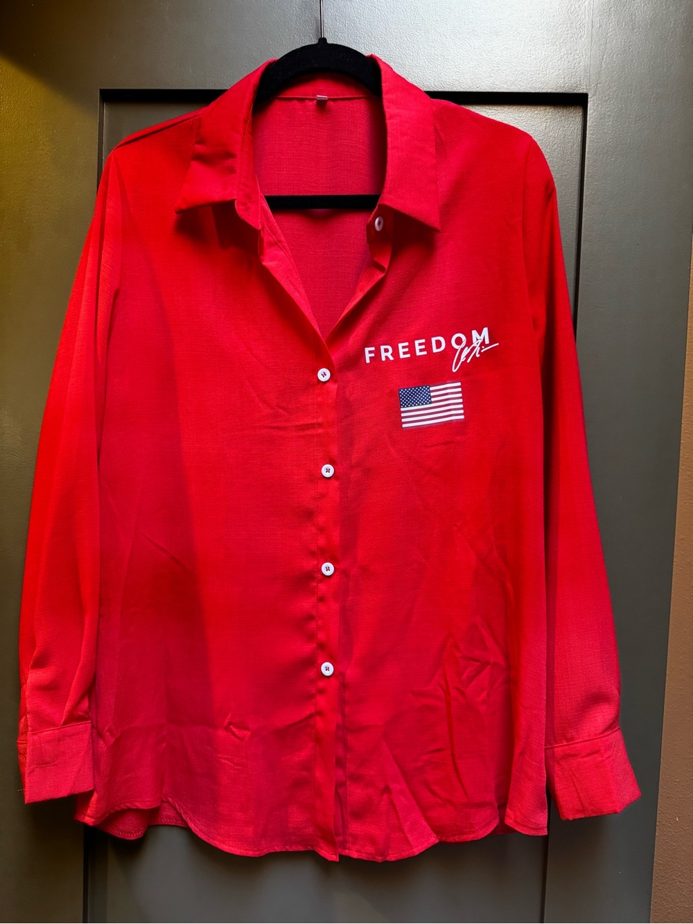 Charlie Kirk 'Freedom' Button-Up Shirt with Flag  Large